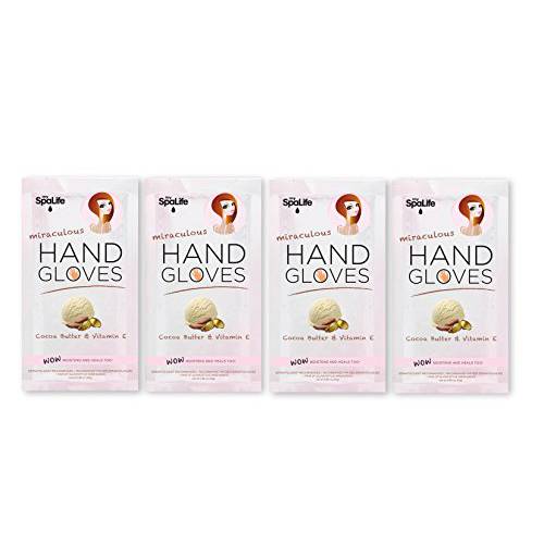 Spa Life Miraculous Moisturizing Hand Gloves - Cocoa Butter & Vitamin E - Dermatologist Recommended Hand Healing Gloves (4 count)