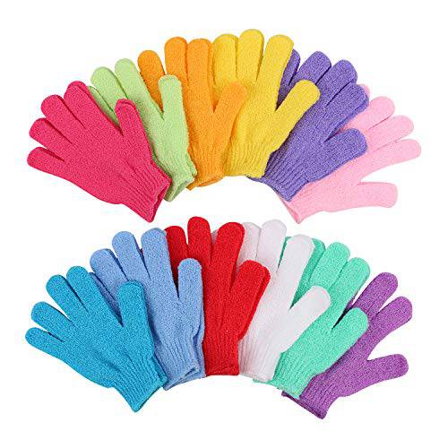 12 Pairs Double Sided Exfoliating Gloves Body Scrubber Scrubbing Glove Bath Mitts Scrubs for Shower, Body Spa Massage Dead Skin Cell Remover, 12 Colors