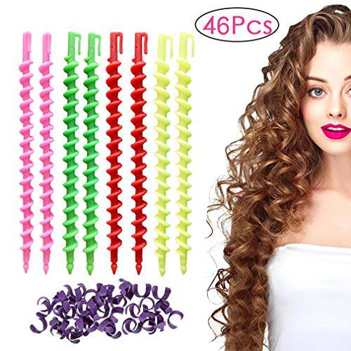 MWELLEWM 46 Pieces Plastic Spiral Hair Perm Rod Spiral Rod Long Barber Hairdressing Styling Curling Hair Rollers Salon Tools for Women Girls Random Colors