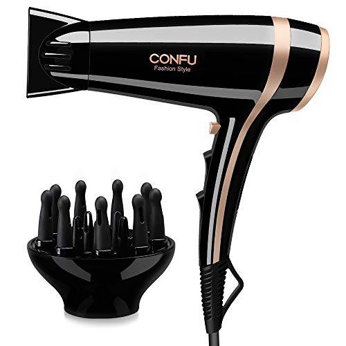 Hair Dryer, 1875W Professional Powerful Hairdryer， DC Motor Ionic Blow Dryer with Adjustable 2 Speed, 3 Heat Settings, 5 Mins Fast Drying ， with Diffuser & Nozzles ，for Women&Men—CONFU