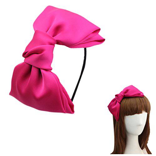 Women 8 Super Big Bows Hairstyle Hair Hoop Silky Fabric Hair Bows HeadBand for Girls Teens (Hot Pink)