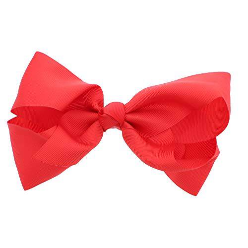 5.5 Inch Grosgrain Hair Bow Clip For Woman And Girls (Red)
