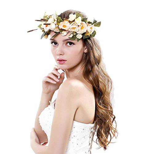 Women handmade Rose Flower Crown with Adjustable Ribbon Wedding Festivals