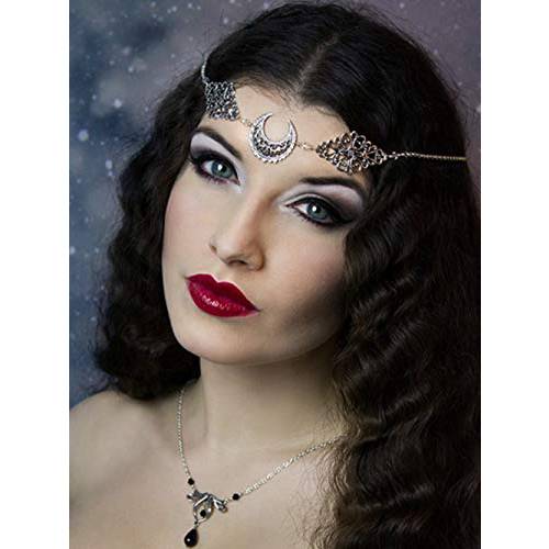 Doubnine Crescent Moon Boho Head Chain Pendant Gothic Forehead Headpiece Headband Retro Hair Accessories Wedding Head Dress for Women Bride Women Girls