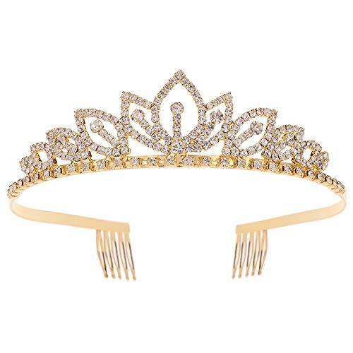 Princess Crystal Tiara Crown with Comb Women Girls Cosplay Party Queen Bridal Wedding Hair Jewelry Headband 5.5’’ Gold