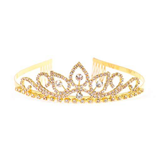 Gold Costume Fiona Princess Crown Cosplay Birthday Crowns with Comb Pin Crystal Bridal Wedding Tiara for Girls & Women