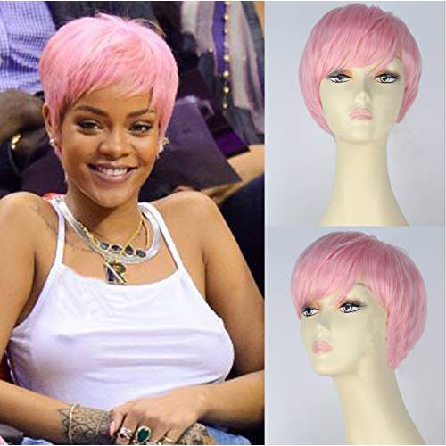 IVY HAIR Christmas Wig Cosplay Wigs Short Straight Synthetic Wig for Women Natural Looking Pink Bob Hair with Bangs Heat Resistant Replacement Wig Full Machine Made Lovely Pink