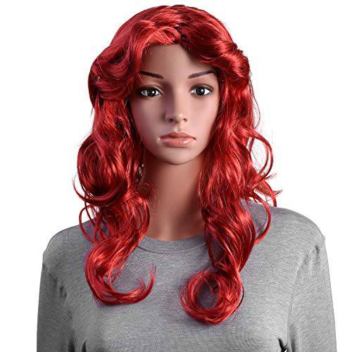 HairWiz Girl’s Long Curly Red Synthetic Wavy Hair Mermaid Cosplay Wigs (Kid Size)