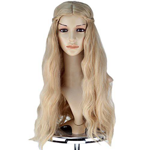 Angelaicos Womens Long Blonde Wig Fluffy Wavy Party Costume Cosplay Hair Full Wigs