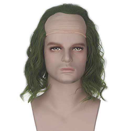 Yan Dream Men Bald Dark Green Curly Wig Clown Short Synthetic Costume Halloween Wig