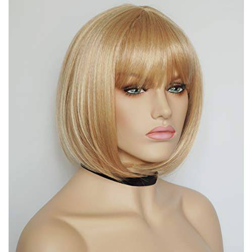 Wigs Blonde Bob Wig With Bangs, Short Synthetic Bob Costume Cosplay Wigs for Women… (Blonde)