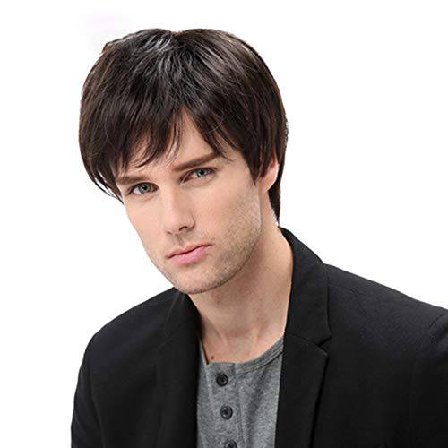 Baruisi Mens Short Black Wig Natural Hair Replacement Synthetic Costume Halloween Hair Wigs