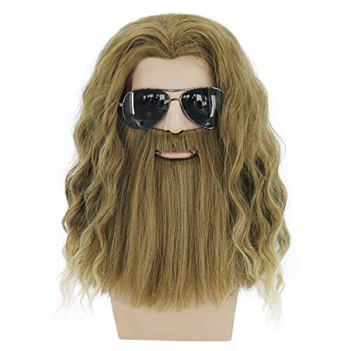 Menoqi Thor Wig and Beard Golden Brown Hair Wig for Fat Thor Costume for Halloween Party WIG192GD