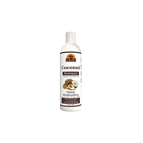 Okay Coconut Deep Moisturizing Shampoo Helps Replenish Moisture And Elasticity For Healthy Strong Hair Sulfate,Silicone,Paraben Free For All Hair Types and Textures Made in USA 12oz