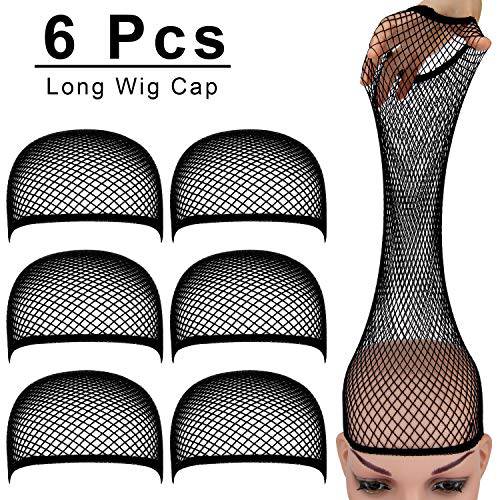 Blisstime Long Wig Caps, Open End Mesh Net Liner Weaving Cap, Wig Caps for Women Black Pack of 6