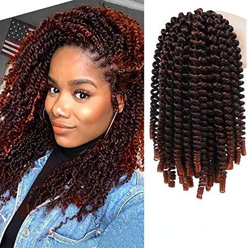 Spring Twist Hair 8 Inches Crochet Braids Ombre Red Spring Twists Passion Twist Crochet Hair Water Wave for Butterfly Locs Nubian Twist Crochet Braiding for Black Women Braiding hair extensions 110g (T1B-350, pack of 4)