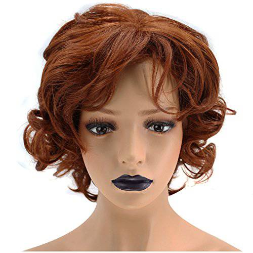 ANOGOL Hair Cap+Copper Red Orange Synthetic Wig Short Curly Hair Natural Hairline Women’s Wig For Women Girls Dress Up Wig For Anime Cartoon Costume Party Wig For Halloween Wig For Christmas Wig