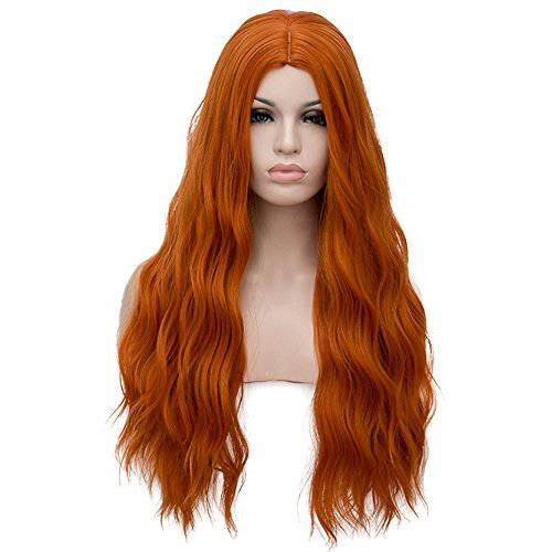 BERON 28 Women Girls Long Curly Wavy Wig Rose Net with Wig Cap (Orange)