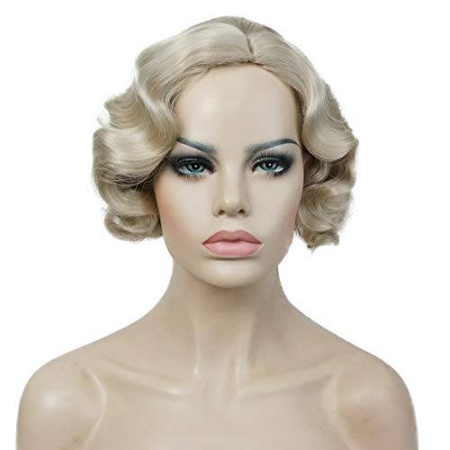 Lydell Vintage Cosplay Party Wig Short Finger Wavy Flapper Hairpiece +Free Wig Cap (AB102)