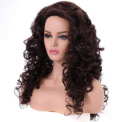 BESTUNG Long Chestnut Brown Hair Curly Wavy Full Head Halloween Wigs for Women Cosplay Costume Party Hairpiece (6-Chestnut Brown)