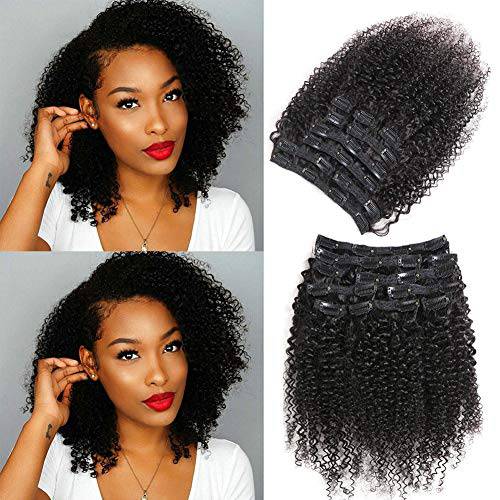 12 Inch Kinky Curly Clip In Hair Extensions for Black Women Human Hair, Urbeauty Curly Hair Extensions Clip in Human Hair, 3C 4A Kinky Curly Hair Clip Ins for Women