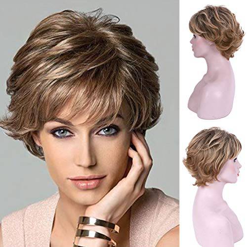 Bybrana Hair wigs for white women Short Wigs for Middle Age Women short blonde wig Blonde Pixie Cut Wig with Bangs Natural Heat Resistant Wigs for White Women