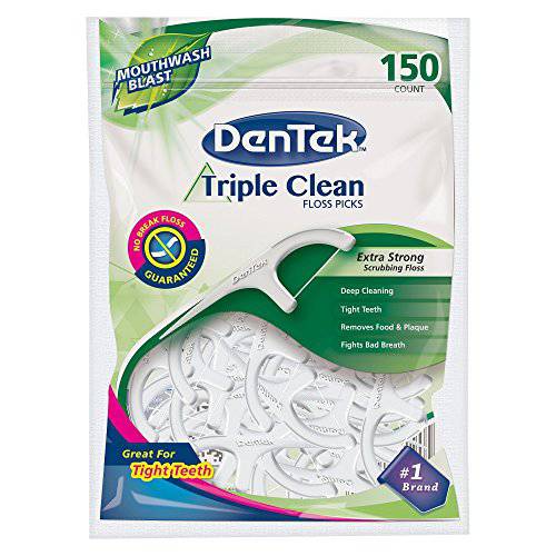 DenTek Triple Clean Advanced Clean Floss Picks | No Break & No Shred Floss | 150 Count | Pack of 4