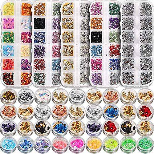 Nail Foil,Nails Rhinestones, Nail Flakes, Teenitor Professional Nail Decoration with Gems for Nails Stud Foil Glitters for Nails Art