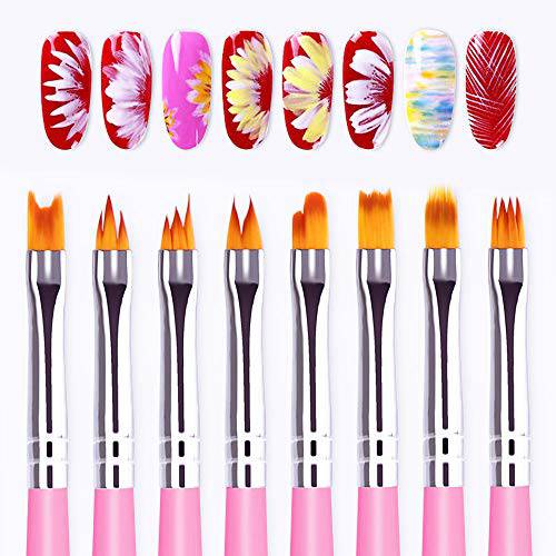 8Pcs Nail Art Pen for Professional Salons ombre nail brush and Home DIY nail art nail designs (Pink)