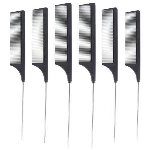 6 Pieces Comb Black Tail Styling Comb Chemical Heat Resistant Teasing Comb Carbon Fiber Hair Styling Combs for Women Men Hair Types Styles