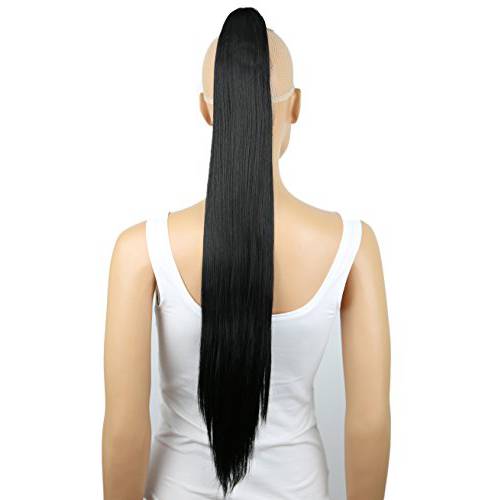 PRETTYSHOP 28 Extra Long Straight Ponytail Hairpiece Heat-resistant Synthetic Fibres Black H74