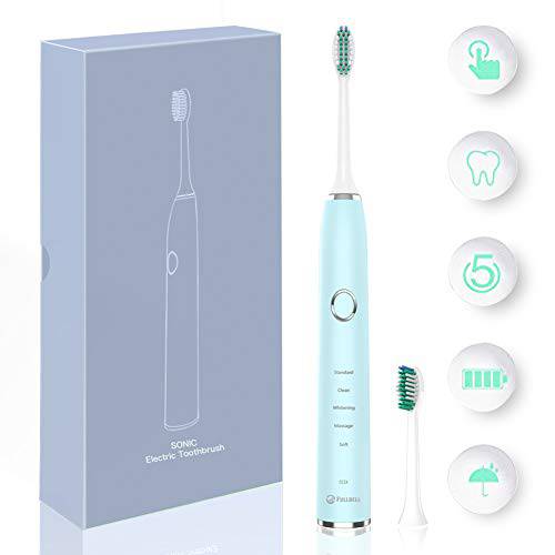 FULLBELL Sonic Electric Toothbrush, Multiple Smart Clean Modes, Smart Reminder Changeable Brush Head, Big Capacity Rechargeable Battery, Keep for Healthy Oral and White Teeth (Sky Blue)
