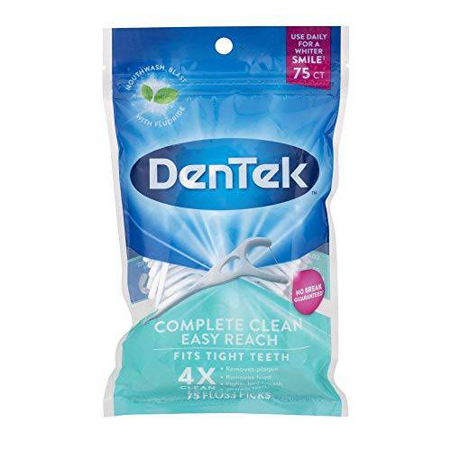 DenTek Complete Clean | Fresh Mint | Easy Reach Angled Floss Picks | No Break & No Shred Floss | 75 Each | Pack of 5