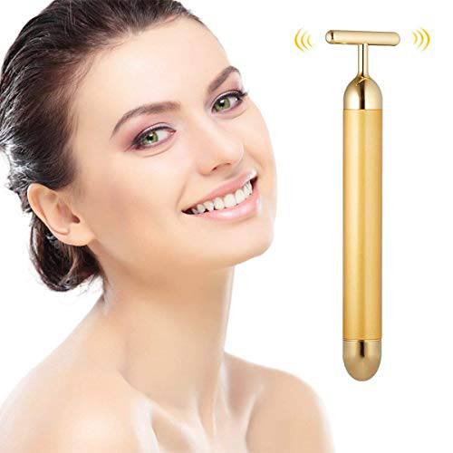 Beauty Bar 24k Golden Electric Face Massager, T Shape Facial Massager Tools for Face Skincare Arm Eye Nose Head Massager