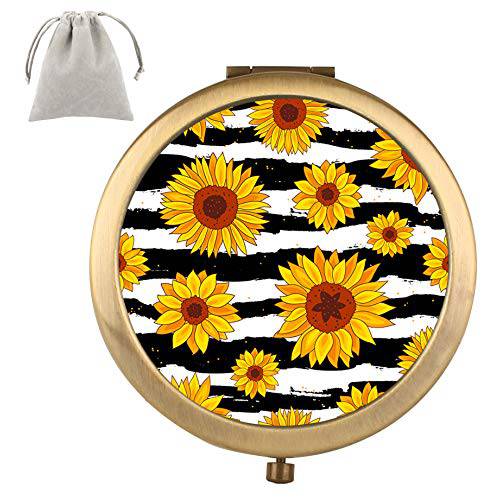 Dynippy Compact Mirror Round Vintage 2 x 1x Magnification Makeup Mirror for Purses and Travel Folding Mini Pocket Mirror Portable Hand for Girls Woman Mother (Sunflower)