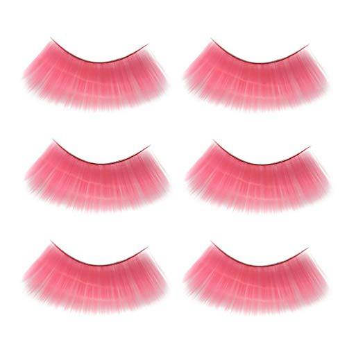 Lurrose 3 Pairs Long Thick Fake Eyelashes,Halloween Dance Rave Costume Eyelashes Reusable Exaggerated Eyelash for Girls (Pink)