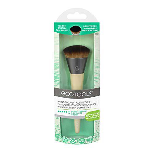 EcoTools Wonder Cover Complexion Makeup Brush, Dense Synthetic Bristles, For Liquid or Cream Foundation, Medium to Full Coverage, Eco-Friendly Makeup Brush, Vegan & Cruelty-Free, 1 Count
