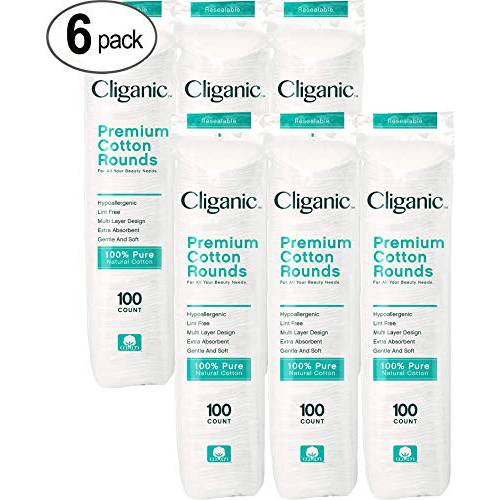 Cliganic Premium Cotton Rounds | Makeup Remover Pads, Hypoallergenic, Lint-Free | 100% Pure Cotton (540 Count)