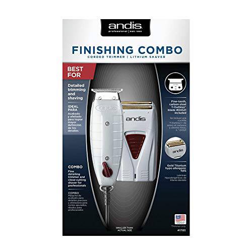 Andis 17195 Finishing Combo T-Outliner Trimmer & Pro Foil Lithium Titanium Foil Shaver - Professional Finishing Hair Clippers and Trimmer Kit for Men