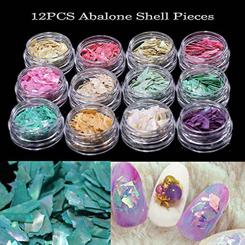 Lookathot 12 Boxes Nail Art Stickers Decals Shell Pieces Colorful Pearl Metallic Studs Rhinestones Manicure DIY Decoration Tools