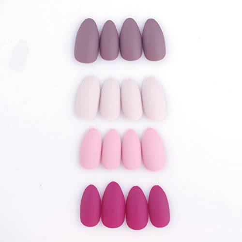 SIUSIO 96Pcs Colorful Acrylic Fake Nails Full Cover Matte Top Coat Press on Covered Gel FalseNails Art Tips Sets Medium Stiletto for Women and Girls(Rose purple)