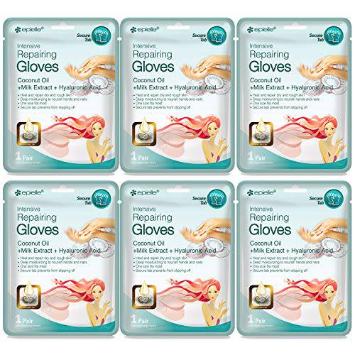 Epielle Intensive Repairing Hand Masks (Gloves-6pk) for Dry Hands Spa Masks | Coconut Oil + Milk Extract + Hyaluronic Acid | Skincare Gifts | Skincare Party Favors. STOCKING STUFFERS