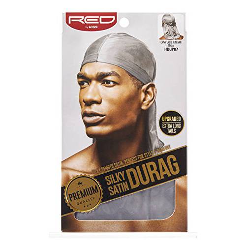 KISS Red Durag Silky Satin Gray Extra Long Tails, 1 Ea