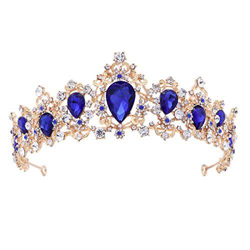Frcolor Tiara Crown for Women,Rhinestone Tree Branch Queen Crowns Wedding Tiaras Crowns Headband (Blue)