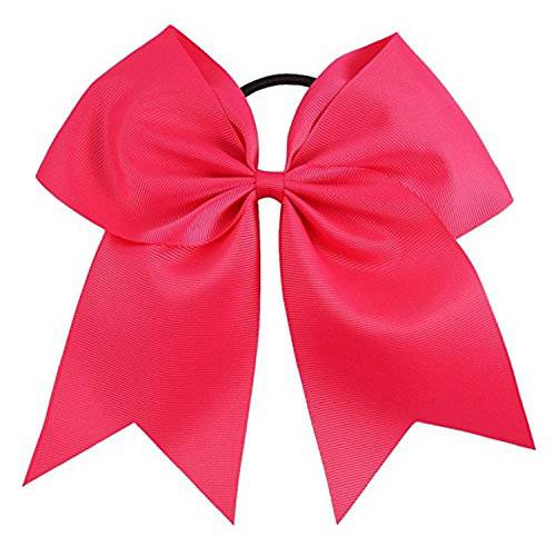 Kenz Laurenz Cheer Bows Hot Pink Cheerleading Softball - Gifts for Girls and Women Team Bow with Ponytail Holder Complete Your Cheerleader Outfit Uniform Strong Hair Ties Bands Elastics