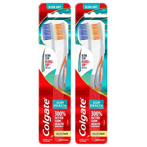 Colgate Gum Health Extra Soft Toothbrush for Sensitive Gums with Deep Cleaning Floss-Tip Bristles - 4 Count