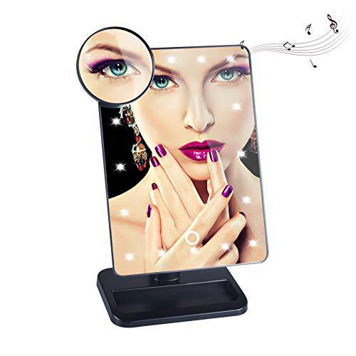 Gerald DuVallSDF Makeup Mirror with Lights and Bluetooth- Vanity Mirror with 10X Magnifying,Cosmetic Mirror with 20 LED Lights,180° Rotation,USB Charging