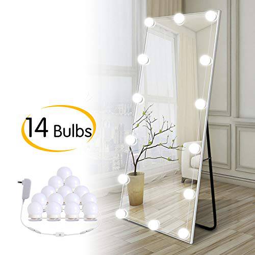 Brightown Hollywood Led Vanity Lights Strip Kit, with 14 Dimmable Light Bulbs for Full Body Length Mirror and Bathroom Wall Mirror, Plug in Mirror Lights with Power Supply, White (No Mirror Included)