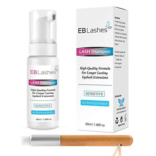 Eyelash Extension Cleanser and False Lash Shampoo With Brush - Existing Beauty Lashes Sensitive Formula Lash Foam - Made for False & Natural Lash Extension Supplies (50ML)
