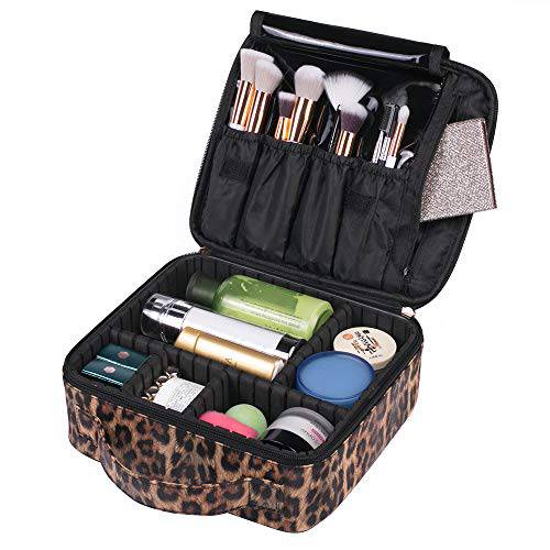 OXYTRA Makeup Bag Lattice Pattern Print PU Leather Travel Cosmetic Bag for Women Girls - Cute Large Makeup Case Cosmetic Case Organizer with Adjustable Dividers for Cosmetics Make Up Tools (Black)